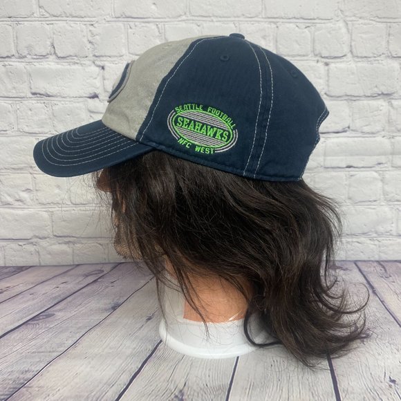Seattle Seahawks Hat Cap Strap Back Gray Navy Blue Sports NFL Embroidered OTS - Picture 4 of 12